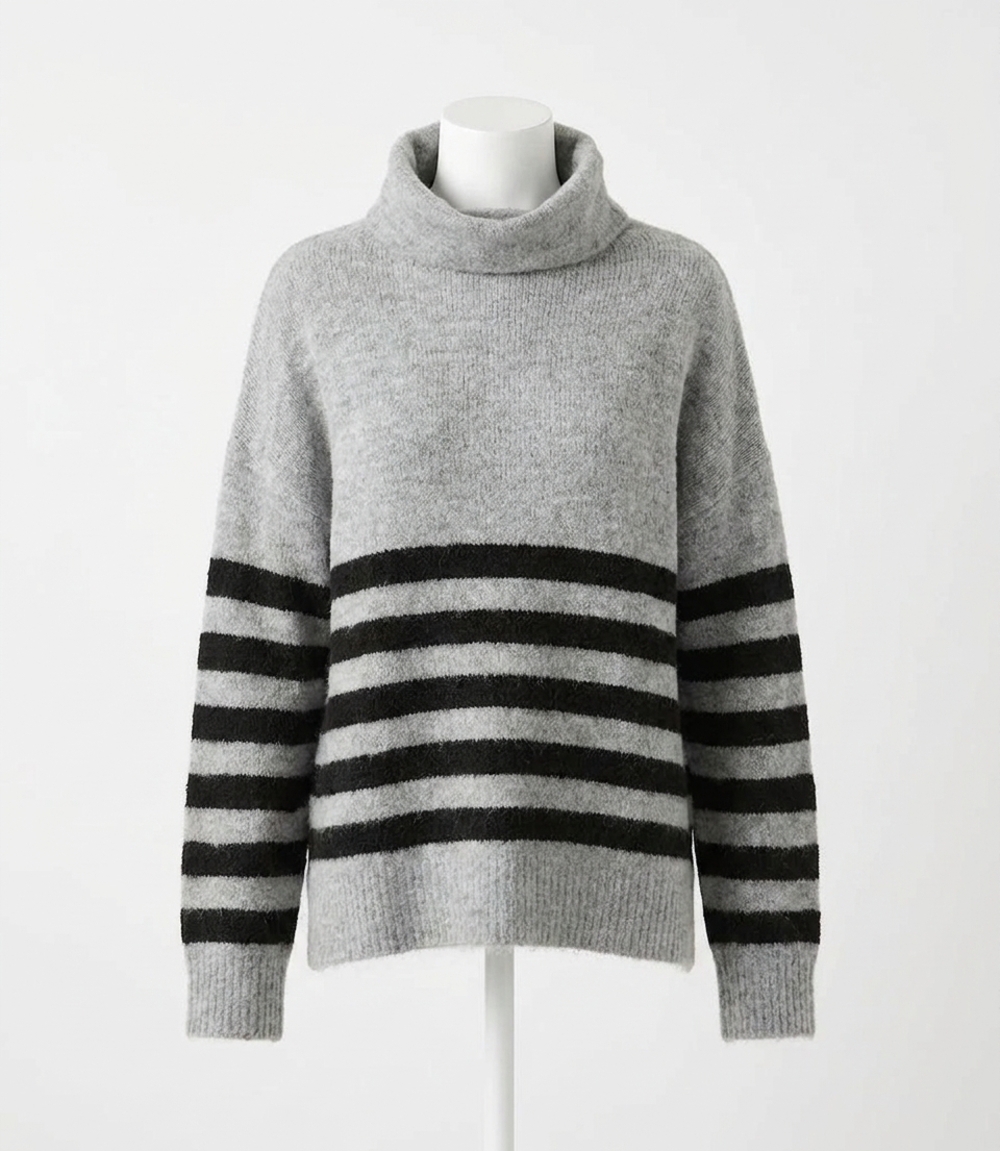 NEW KAREN KANE sloan stripe mockneck sweater in gray/black